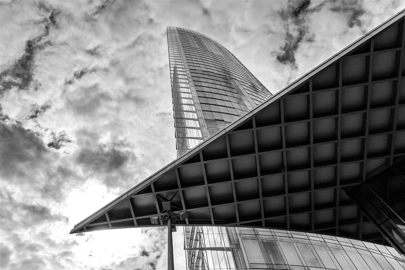 Modern glass and steel office building exterior