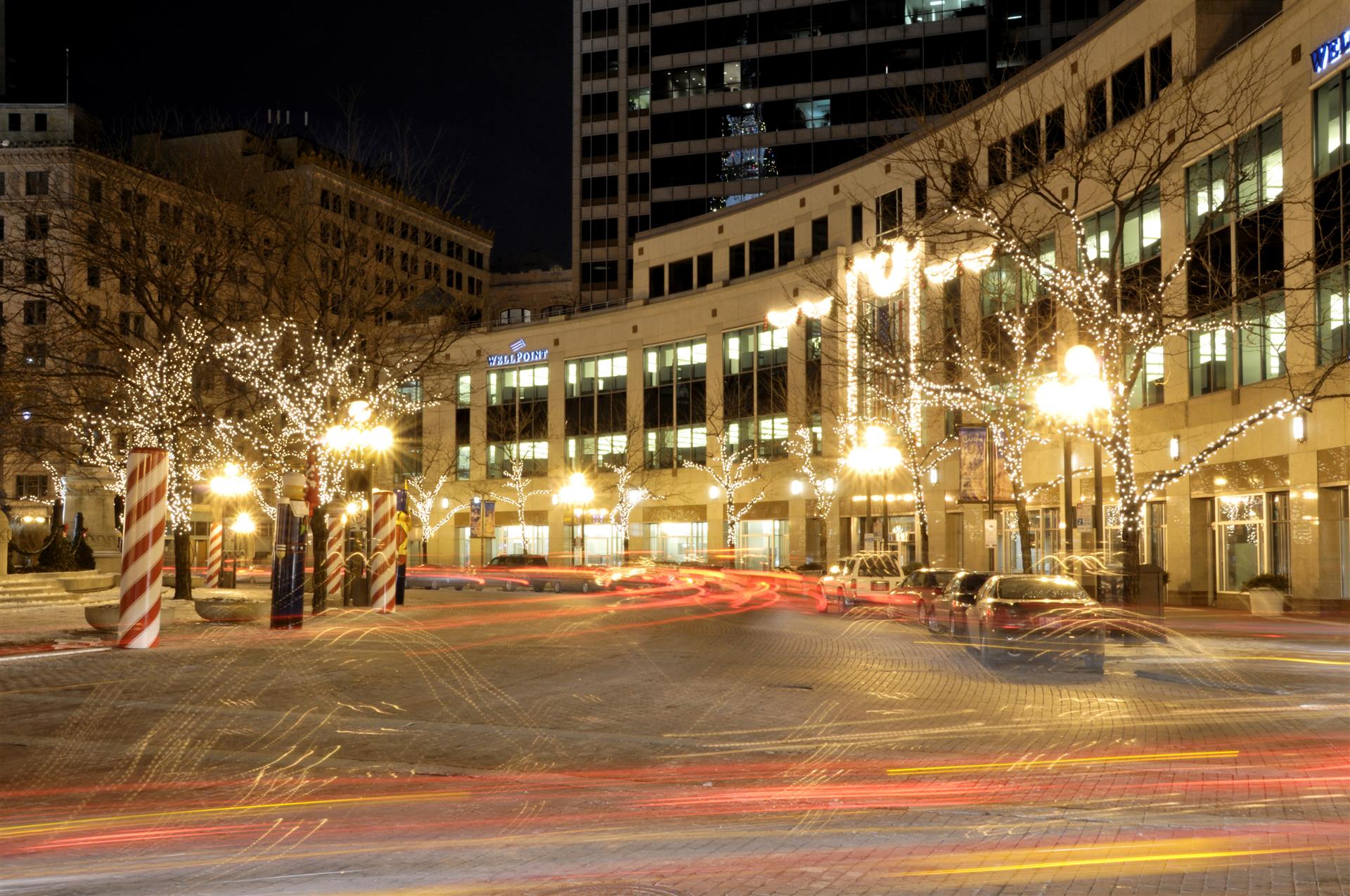 Business district at night